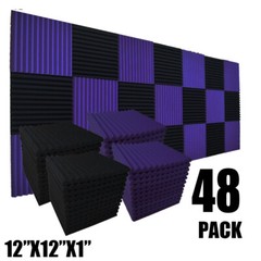 52 PACK 12″X12″ 1″2“Acoustic Foam Panel Wedge Studio Soundproof Wall Adhesive