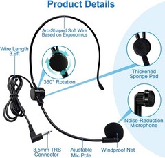 Hands Free Microphone Headset Mic,Flexible Wired Boom for Voice Amplifier, 3….