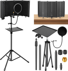 Microphone Stand with Isolation Shield,Recording Studio Equipment with Pop Filte