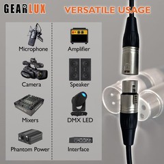 Gearlux XLR Microphone Cable, Fully Balanced, Male to Female, 10 Ft, 2 Pack