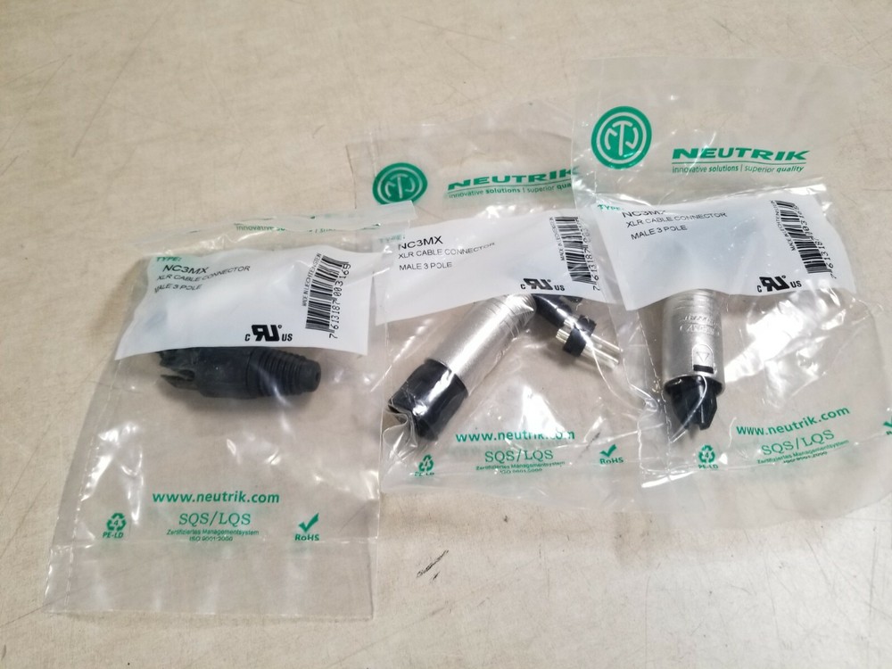 Lot of 3 – Neutrik XLR Male Audio Connector 3 Pin NC3MX Nickle Silver 4021MXY