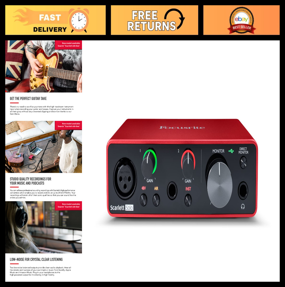 USB Audio Interface for Guitarists, Vocalists, Podcasters – Record Studio Qualit