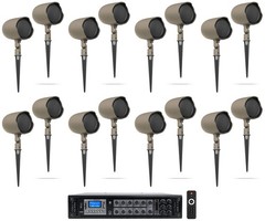 (16) JBL GSF3-TN 3″ Landscape Ground Stake/Wall 70v Commercial Speakers+Amp
