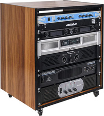DIY 12U Studio Rack with Furniture Grade Walnut Laminate, Rubber Feet, Casters (
