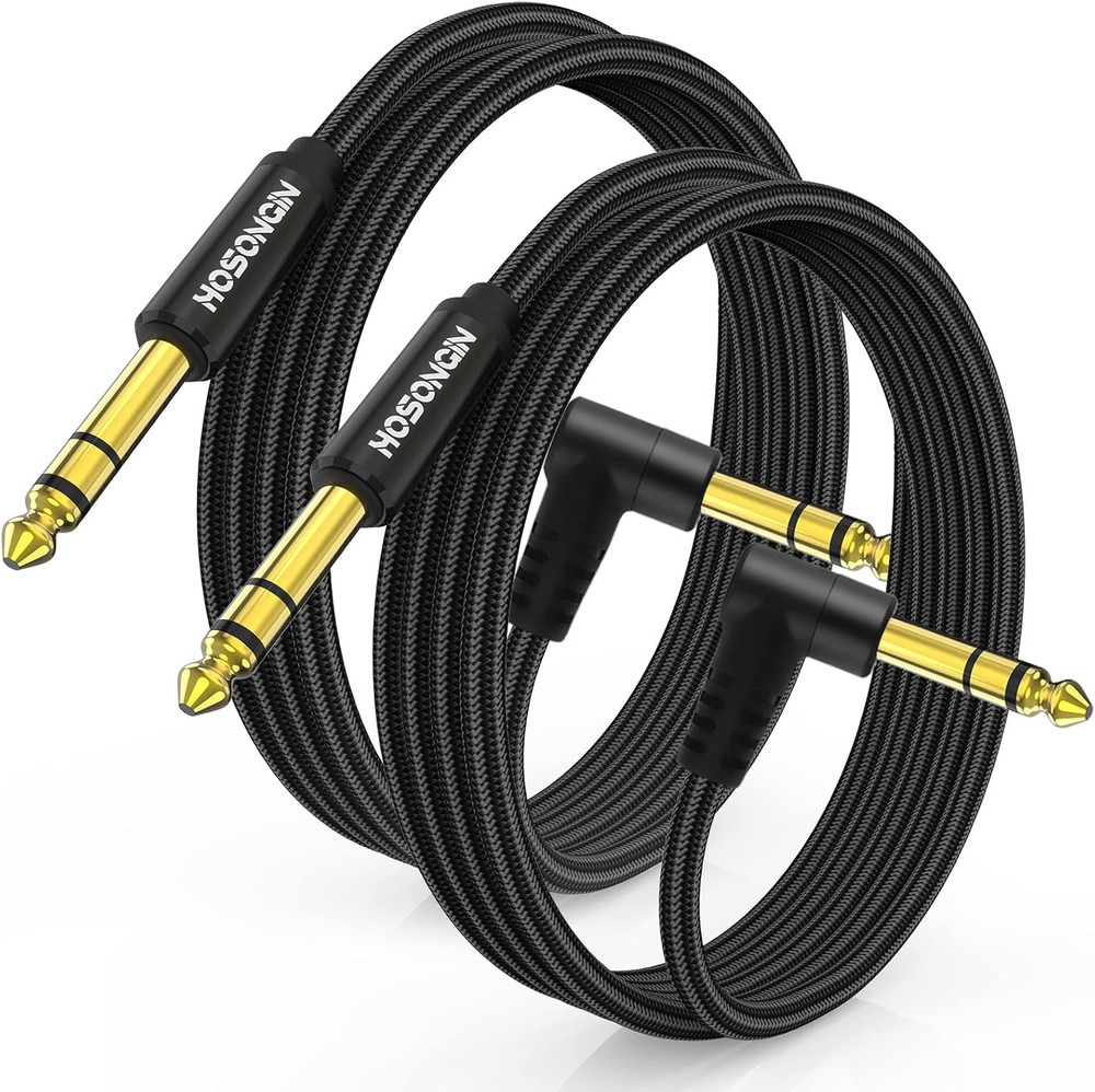 1/4 Inch TRS Instrument Cable 6.6 Feet 2-Pack, Straight-To-Right Angle 6.35Mm Ma
