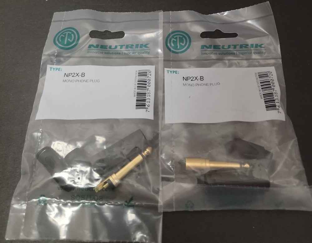 Neutrik Gold NP2X-B 1/4“ Inch Instrument Jack Plug. Black , Mono Connector (2)