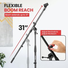 Pyle Universal Tripod Microphone Stand-Knob Boom Extends Up to 31“, Lightweight