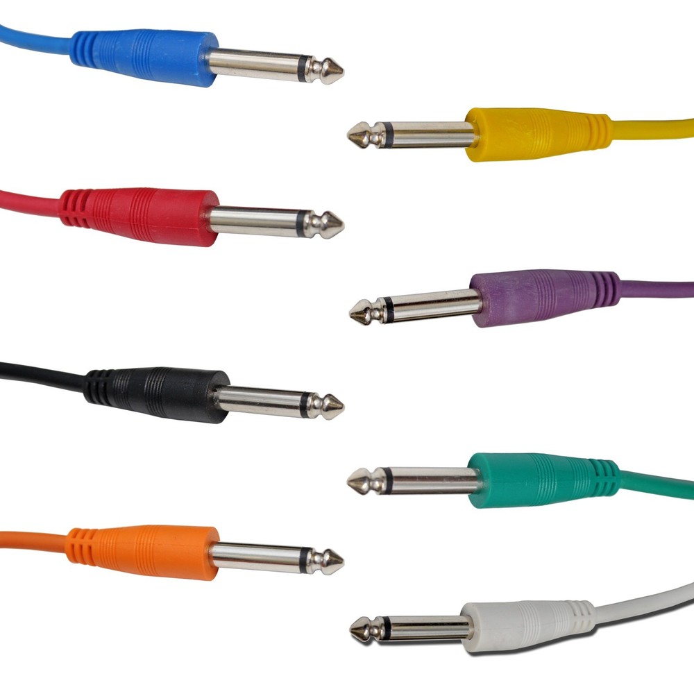 8 PACK colors 10 ft foot 1/4 guitar to effect pedal PA studio rack patch cables