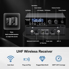 Gimkuls Wireless Professional Lavalier Microphone System, Dual UHF Black