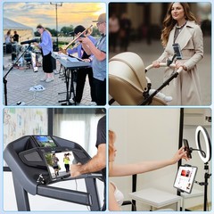 Mic Stand Tablet Holder Mount for 4.7–12.9″ iPad iPhone Aluminum Adjustable