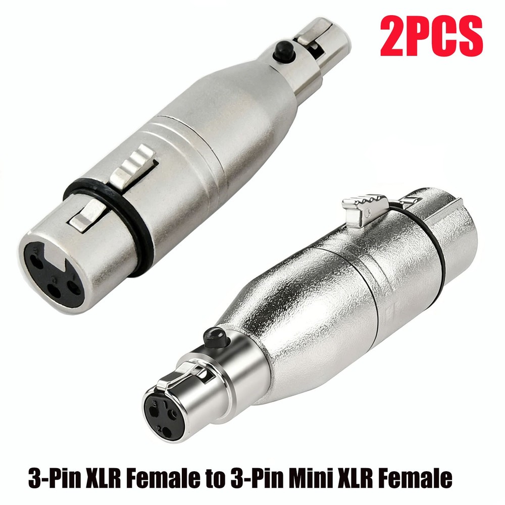 2Pcs 3 Pin XLR Female to Mini XLR Female Mic Adapter Audio