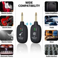 Guitar Bass WIRELESS System Transmitter Receiver Built In Rechargeable Battery