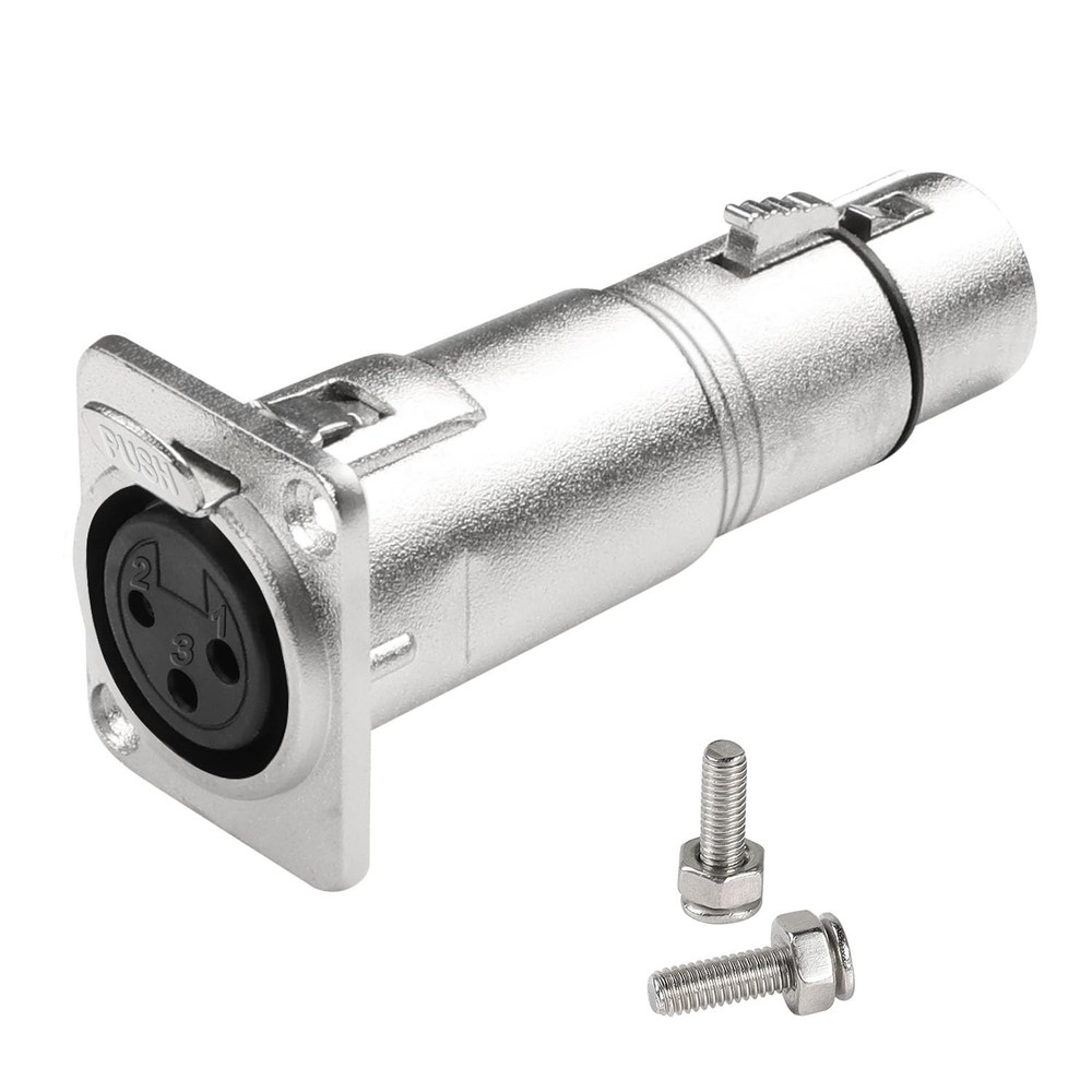 3Pin XLR Female To Female Panel Mount Mic Adapter 5cm Cable Silver Speaker