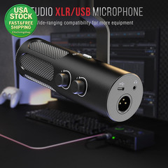XLR USB Dynamic Podcast Microphone with Mute Button and Headphone Jack