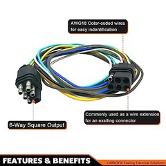 6 Way Square Trailer Wire Extension Loop 6 Pin 18-Gauge 36″ 6 Way – 36 inches