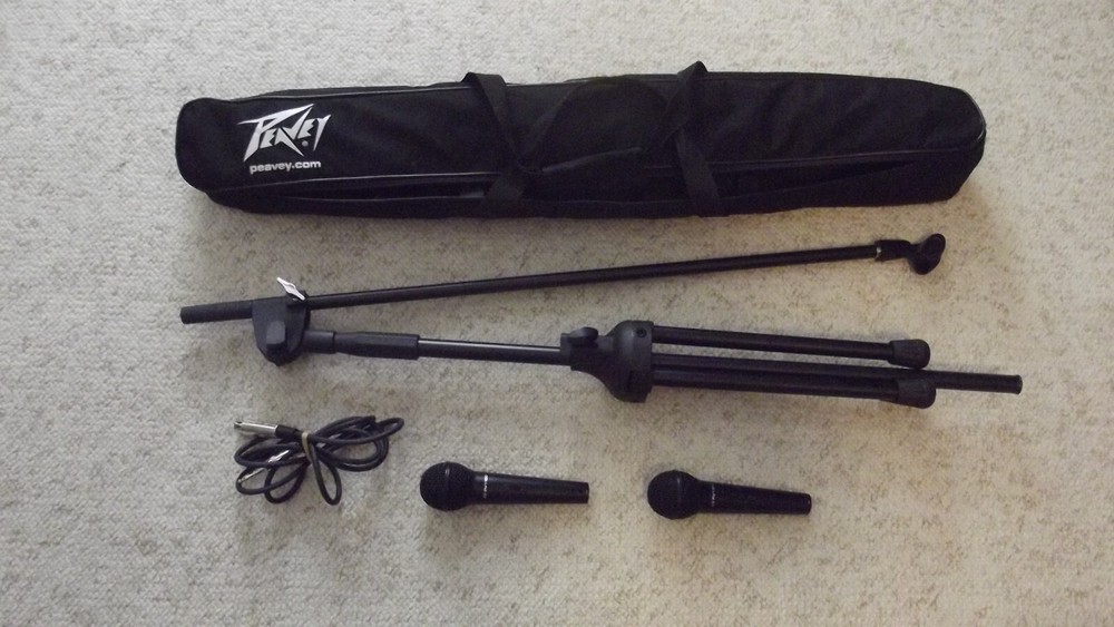 TWO! Peavey PV-MSP1 PVi 100 Mic’s + Mic Stand W/ Boom + Gig Bag + XLR Cable