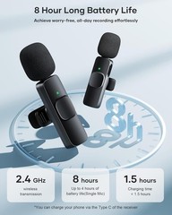Wireless Lavalier Microphone Audio Video Recording Mini Mic For iPhone 15 16 17