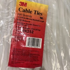 Cable Ties 15” Natural 500 Pcs. 3M 06252 50 POUND TENSILE STRENGTH