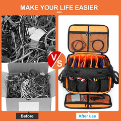 Gig Band Cable File Bag with Adjustable Dividers Dj Gig Bag for Cables, Cords,Dj