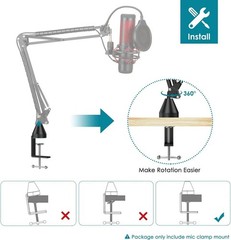 Table Mount Clamp for Mic Boom Arm Clamp for Microphone Arm Stand