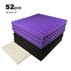 52 Pack Black/Purple Acoustic Wedge Studio Soundproof Foam Wall Tiles 12x12x1
