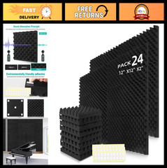 24 Pack Sound Absorbing Foam Panels 12″x12″ High Density Fire Resistant Acoustic