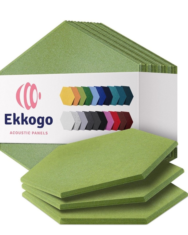 Ekkogo Acoustic Wall Panels 12-Pack Green Hexagon High Density Sound Dampening