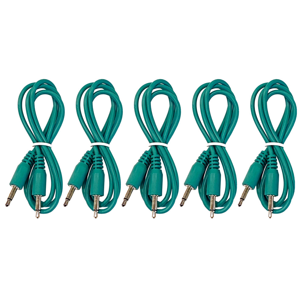 (5) Pack of Green 3.5mm MONO TS Cables for Eurorack Modular Synth Synthesizers