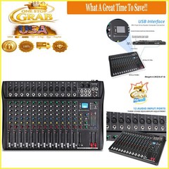 DT12 12-Channel DJ Audio Mixer with USB, Bluetooth, XLR & RCA Input