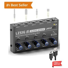 Mini Audio Mixer, Stereo Line Mixer for Sub-Mixing, Ultra Low-Noise, 4-Channe…