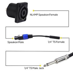 Speakon Male to 1/4 Female Cable 6 inch 12 inch Pro SpeakON to 6.35mm Audio Wire
