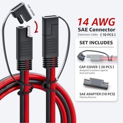 14 AWG Connectors Cable Compatible with SAE 1 Ft 2 Pin 1 FT 10 pack (1 FT)