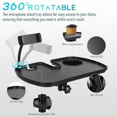 Toyvian Universal Microphone Stand Tray with Drink Holder, Adjustable Mic Sta…