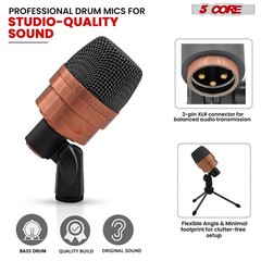 5Core Tom Snare Mic Cardioid Dynamic Microphone Drum Kit Percussion Instrument