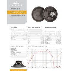 Eminence Kappalite 3015LF 15″ Neo Sub Woofer 8ohm 900W 100dB Replacemnt Speaker