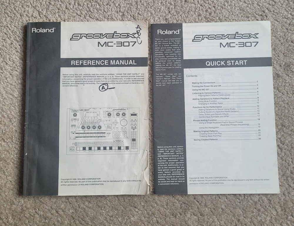 Roland MC 307 Groovebox Mannual & Quick Start OEM 242pg 808 909 Drum Machine