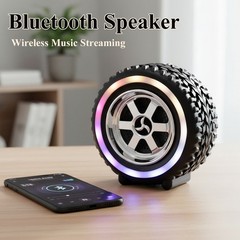 Off-Road Tire Bluetooth Speaker Potable Bass Thumper Speaker w/ Party Lights TWS
