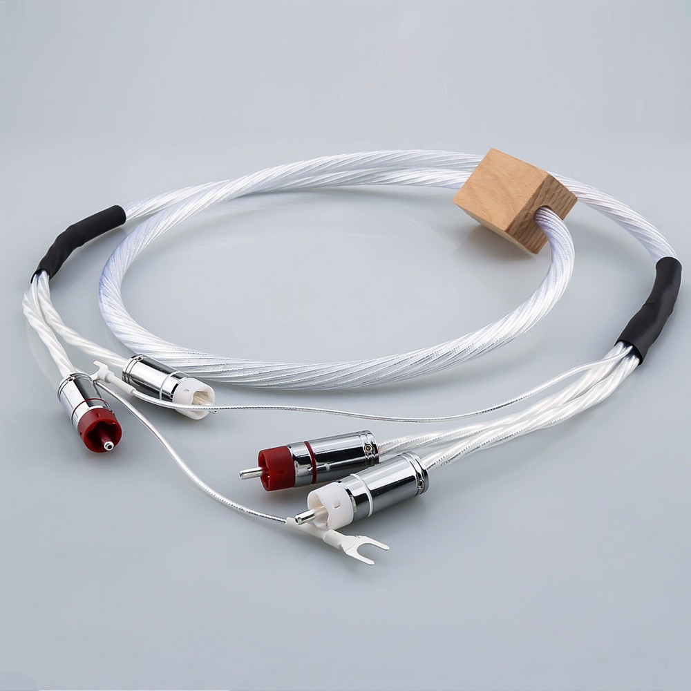 HiFi Turntable RCA Cable 8N OCC Signal Interconnect Cable Cord with Ground Wire