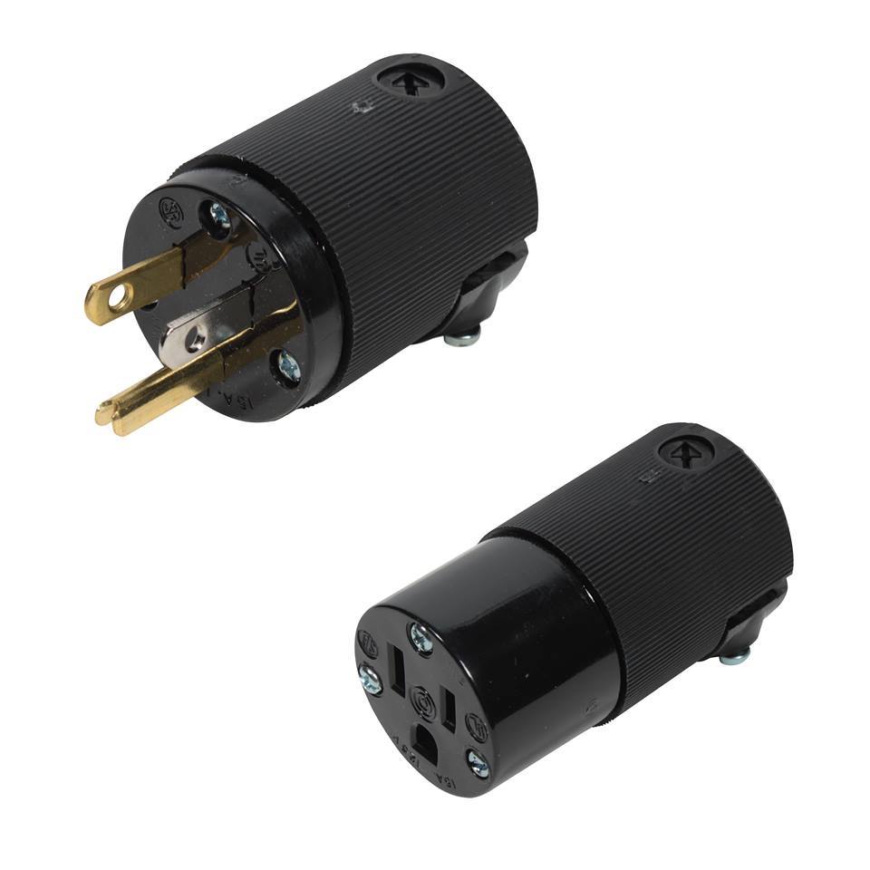Hubbell AC Female & Male Edison Plug Set 15 Amp Black