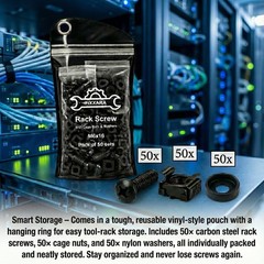 M6x16 Rack Mount Screws – 50-Pack Server Rack Screws with Cage Nuts Nylon Wa…