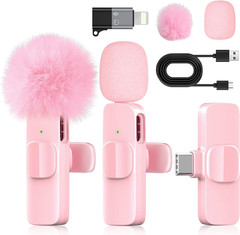 Wireless Microphone for iPhone Android Pink Lavalier Microphone Noise