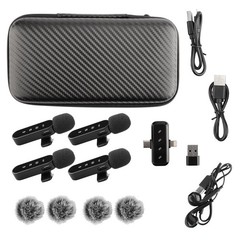 4pcs 2/3 in 1 Lavalier Wireless Microphone Audio Video Mic For iPhone Android
