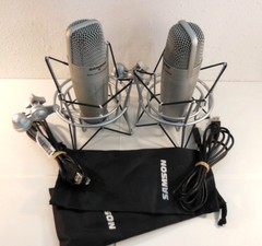 2 Two SAMSON C01U Studio Condenser Microphones w/ Stands, Shock Mounts, Working