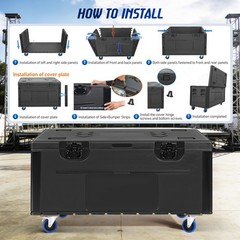 44″ Waterproof Rolling Stage Cable Case with Dividers,DJ Audio Equipment Storage