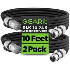 10ft XLR Microphone Cable – Male to Female Balanced Shielded 2-Pack for Studios