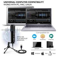USB PC Recording Condenser Microphone – Blue LED, Adjustable Gain, Headphone …
