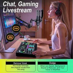 Professional Podcast Bundle with DSP Sound Card and Audio Mixer, 3.5mm Conden…