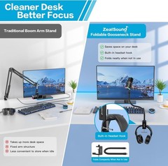 13-Inch Adjustable Gooseneck Microphone Stand with Desk Clamp for Streaming