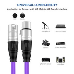 DREMAKE XLR Male to Female Speaker Cable 3 Pin Pro Audio 10 ft, Purple