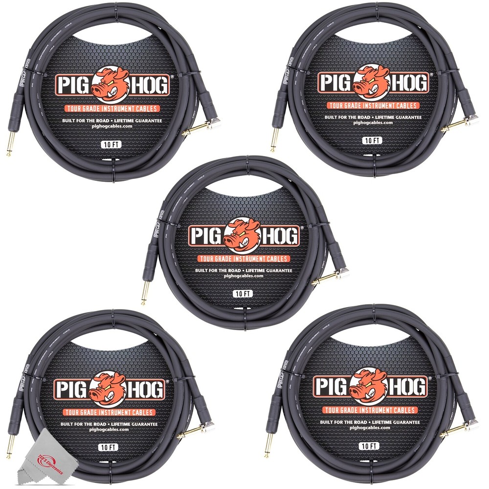 Pig Hog 10ft Instrument Cable 1/4 – 1/4 Inch Right Angle to Straight